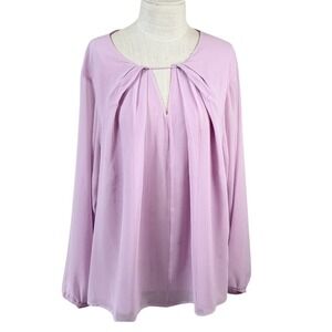 Calvin Klein Blouse Sz 3X Pleated V-Neck Chiffon Long Sleeve Career Office Siren